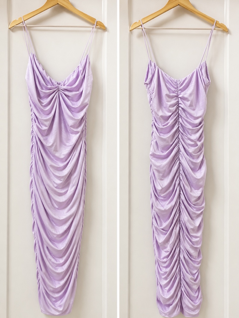 Amazon Lilac Ruched Satin Spaghetti Strap Wedding Dress